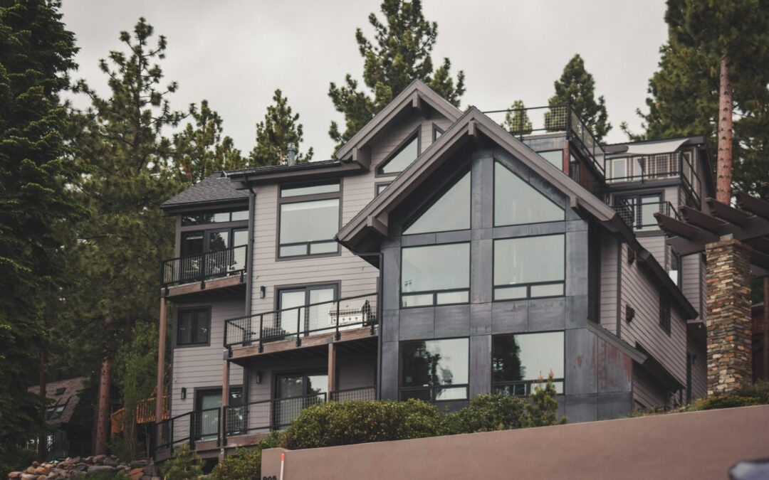 Modern home among pine trees at Lake Tahoe, California
